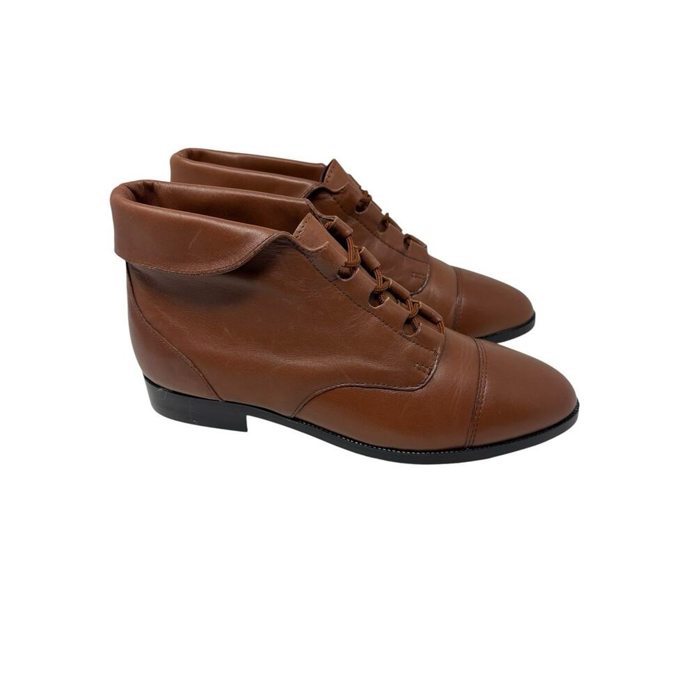 Vintage 90s Prima Royale Brown Leather Ankle Lace Up Boots US 8.5